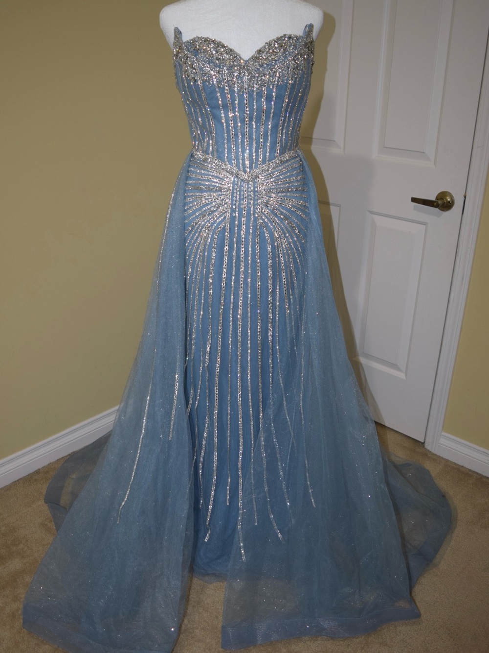 Embellished Strapless Maxi Gown in Light Blue